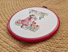 Load image into Gallery viewer, Yesterday completed embroidery picture in the embroidery ring for hanging, young girl with basket, f