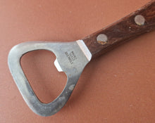 Load image into Gallery viewer, Vintage Bottle Opener Retro Wooden Handle 1970 , Bar ware Kitchenalia , Made In Japan, Stainle
