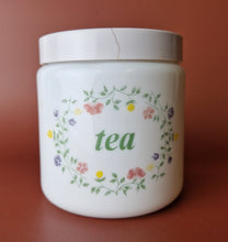 Load image into Gallery viewer, Vintage CLP Milk Glass Tea Canister Storage Jar , Floral Design , 11.5cm tall, 10cm diameter