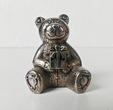 Load image into Gallery viewer, Silver Tone Teddy Bear Holding Present Figurine Ornament Collectible 4cm Gift