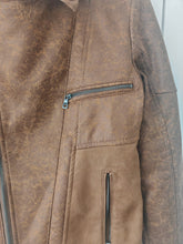 Load image into Gallery viewer, Delpino Men’s Brown Faux Leather Biker Jacket – Size S – Made in Turkey
