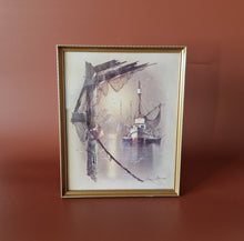 Load image into Gallery viewer, Fishing Trawler by Andres Orpinas, Vintage Framed Art Print, Boats and Seagulls
