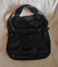 Load image into Gallery viewer, Nine West “Black In Black” Leather Boho Hobo Purse Handbag Satchel 37.5 x 35.5cm