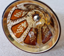 Load image into Gallery viewer, Vintage Bohemian Czech Painted 24Carat Gold Glass Panels Cabochon Bell