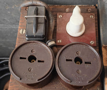 Load image into Gallery viewer, Vintage Electrician's Wooden Tool Chest with Original Leather Strap