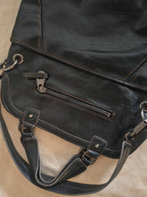 Load image into Gallery viewer, Nine West “Black In Black” Leather Boho Hobo Purse Handbag Satchel 37.5 x 35.5cm