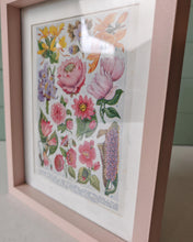 Load image into Gallery viewer, Vintage Floral Botanical Print in Pink Frame – Vibrant Flowers Art – 28cm x 23cm x 3cm
