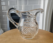 Load image into Gallery viewer, Vintage Cut Glass Jug | Heavy Pressed Crystal Water Pitcher | 16cm Tall | Diamond & Fan Cut Design |