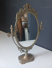 Load image into Gallery viewer, Vintage Brass Style Oval Vanity Mirror Ornate Swivel Dressing Table 50cm