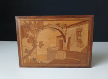 Load image into Gallery viewer, Vintage Wooden Marquetry Wall Plaque Landscape Scene Inlaid Wood Art 35cm