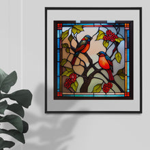 Load image into Gallery viewer, Cute Birds ClipArt Stained Glass Window Style Artwork Graphics 2 Birds Sitting On Tree Branch, Instant Digital Download, Quality png Images
