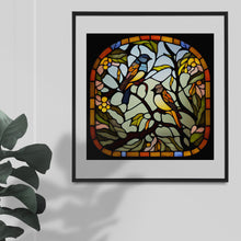Load image into Gallery viewer, Cute Birds ClipArt Stained Glass Window Style Artwork Graphics 2 Birds Sitting On Tree Branch, Instant Digital Download, Quality png Images
