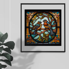 Load image into Gallery viewer, Cute Birds ClipArt Stained Glass Window Style Artwork Graphics 2 Birds Sitting On Tree Branch, Instant Digital Download, Quality png Images