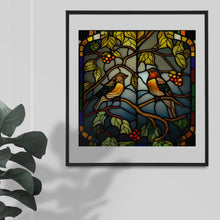 Load image into Gallery viewer, Cute Birds ClipArt Stained Glass Window Style Artwork Graphics 2 Birds Sitting On Tree Branch, Instant Digital Download, Quality png Images