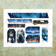 Load image into Gallery viewer, Blue Theme Christmas Junk Journal Clipart Image Pack Over 50 images JPEG PNG & PDF Instant Digital Download Printable Files Santa Snowman