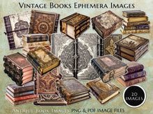 Load image into Gallery viewer, Antique Books Ephemera DIY Stickers, Journaling Supplies, Vintage Bible Image, Antique Junk Journal, Digital Download, Vintage Ephemera