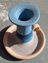 Load image into Gallery viewer, Vintage Agios Nikolaos Stoneware Candlestick Chamber Stick , Hand Painted , Nautical Sea Sail Boat S