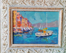 Load image into Gallery viewer, Original Portofino Painting | Italian Riviera Artwork | Hand-Painted Coastal Scene | 27.5cm x 22.5cm