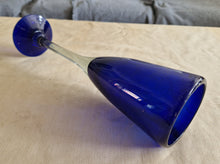 Load image into Gallery viewer, Handblown Tall art glass vase, bud vase, or tall blue flute, in cobalt or royal blue and tiny bubble