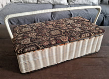 Load image into Gallery viewer, Vintage Tapestry Wicker Woven Sewing Box Basket Pin Cushion Satin Interior