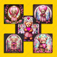 Load image into Gallery viewer, Cute Teddy Bear ClipArt Stained Glass Window Style Artwork Graphics, Teddy portrait, Instant Digital Download, High Quality Jpeg Images