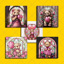 Load image into Gallery viewer, Cute Teddy Bear ClipArt Stained Glass Window Style Artwork Graphics, Teddy portrait, Instant Digital Download, High Quality Jpeg Images