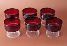 Load image into Gallery viewer, 6 X Vintage Ruby Red Sundae Dessert Glasses Luminarc France Cavalier
