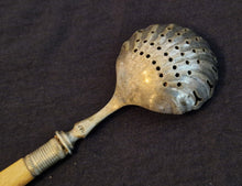 Load image into Gallery viewer, Vintage Sugar Sifter Spoon With Cream Colour Plastic Handle - English, Marked D&A, 16cm long