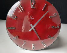 Load image into Gallery viewer, Vintage Retro Red Wall Clock Premier Quartz Space Age Style 31cm Tested
