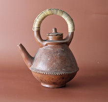 Load image into Gallery viewer, Vintage Sasak Pottery Earthenware Tea Pot with Wicker Handle Handmade Teapot