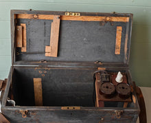 Load image into Gallery viewer, Vintage Electrician's Wooden Tool Chest with Original Leather Strap