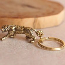 Load image into Gallery viewer, Brass Zodiac Tiger Animal Keychain Copper Shouting Beast Car Keyring Handmade Craft Bronze Forest King Bag Hanging Pendant Gifts