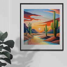 Load image into Gallery viewer, Watercolour art graphics images, A desert theme, featuring cacti, sand dunes & beautiful sunset Instant Digital Download, Quality jpeg Image