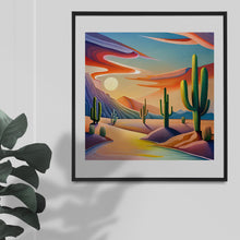 Load image into Gallery viewer, Watercolour art graphics images, A desert theme, featuring cacti, sand dunes & beautiful sunset Instant Digital Download, Quality jpeg Image
