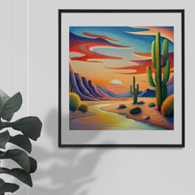 Load image into Gallery viewer, Watercolour art graphics images, A desert theme, featuring cacti, sand dunes & beautiful sunset Instant Digital Download, Quality jpeg Image
