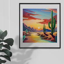 Load image into Gallery viewer, Watercolour art graphics images, A desert theme, featuring cacti, sand dunes & beautiful sunset Instant Digital Download, Quality jpeg Image
