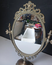 Load image into Gallery viewer, Vintage Brass Style Oval Vanity Mirror Ornate Swivel Dressing Table 50cm