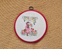 Load image into Gallery viewer, Yesterday completed embroidery picture in the embroidery ring for hanging, young girl with basket, f
