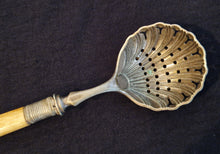 Load image into Gallery viewer, Vintage Sugar Sifter Spoon With Cream Colour Plastic Handle - English, Marked D&A, 16cm long