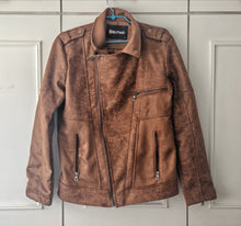 Load image into Gallery viewer, Delpino Men’s Brown Faux Leather Biker Jacket – Size S – Made in Turkey