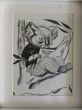 Load image into Gallery viewer, Vintage Koala Reading Print Framed Book Page Nursery Wall Art Tiny Tots 1942