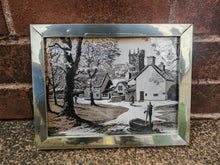 Load image into Gallery viewer, Vintage Etched Ink Gold & Black Village Scene – Framed Countryside Artwork 22cm