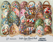 Load image into Gallery viewer, Easter Eggs and Basket Clipart Pack 27 PNG Images Instant Digital Download Easter Festive Graphics Art