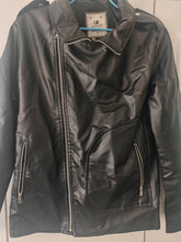 Load image into Gallery viewer, USE CLUP Men’s Black Faux Leather Biker Jacket – Size S – Made in Turkey