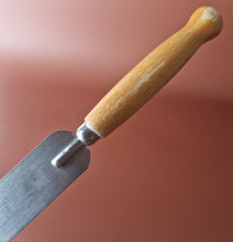 Load image into Gallery viewer, Vintage 1960s Chrome Plated Palette Spatula / Spreader with Shabby Yellow Painted Wooden Handle