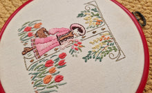 Load image into Gallery viewer, Yesterday completed embroidery picture in the embroidery ring for hanging, young girl with basket, f
