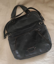 Load image into Gallery viewer, Nine West “Black In Black” Leather Boho Hobo Purse Handbag Satchel 37.5 x 35.5cm