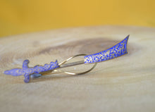 Load image into Gallery viewer, Mid Century Vintage Sword Tie Pin / Clip, Blue Enamel with Gold Tone Ornate Design, 8.5cm long