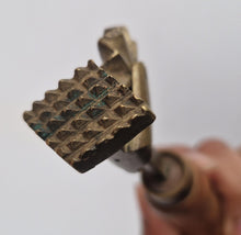 Load image into Gallery viewer, Brass Pastry Crimper Cutter Tool with Diamond Shaped Marker Wooden Handle RARE