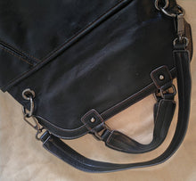 Load image into Gallery viewer, Nine West “Black In Black” Leather Boho Hobo Purse Handbag Satchel 37.5 x 35.5cm